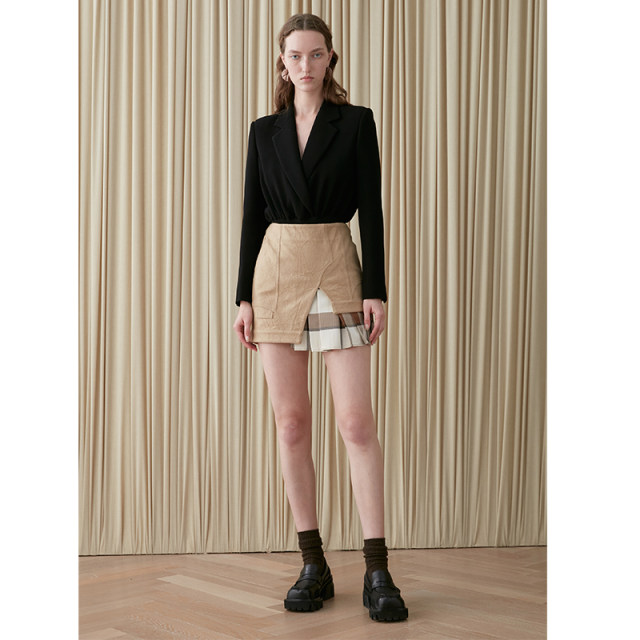 DAMOWANG Autumn and Winter New Deconstructed Spliced ​​Short Skirt Slim A-line Short Skirt