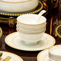 2026 New Model Ceramic Rice Bowl for Home Use, Jingdezhen Light Luxury High-Temperature Ceramic Bowl, Plate, Chopsticks, and Bone Dish Set, Housewarming Tableware