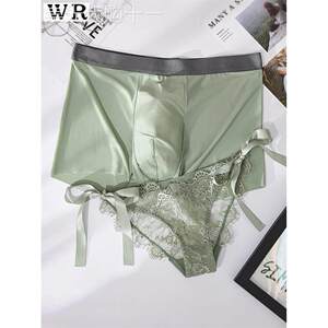 
Couple underwear women's pure cotton passionate one man and one woman sexy underwear lace ice silk low-waist shorts suit summer KC