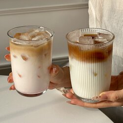 ins Iced Americano Latte Coffee Cup Heat-Resistant Beverage Cup Glass Cup Transparent Cold Drink Cup Drinking Cup Milk Cup