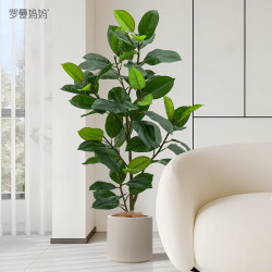 High-End Light Luxury Artificial Green Plant Rubber Tree Potted Plant, Simulated Fake Plant for Indoor Living Room Floor Decoration