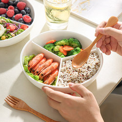 Ceramic Divided Bowl, White Porcelain Microwave-Safe Rice Bowl, Individual Meal Prep Container, Three-Compartment Plate for Home Breakfast