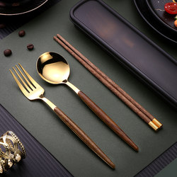 Portable Cutlery Set with Chopsticks and Spoon, Student and Office Worker Cutlery Box, Portable Chopsticks, Spoon, and Fork Three-Piece Set