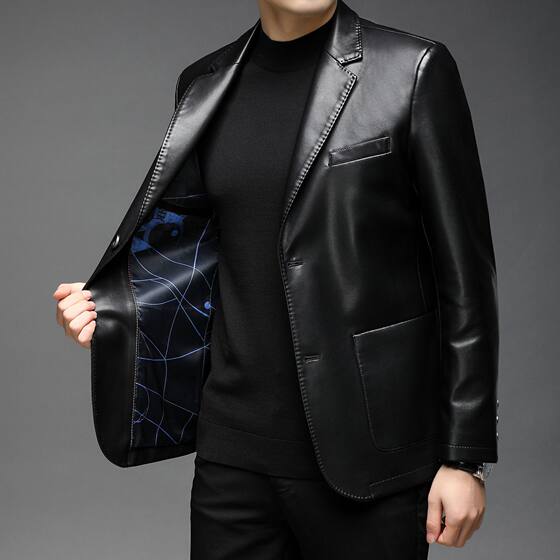 Leather men's autumn and winter new men's soft leather sungle leather jacket men's two buckle casual leather suits cross -border
