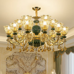 Living Room Chandelier, High-End Green Ceramic Crystal Lamp, Villa Dining Room, Wedding Room Lighting, Elegant Home Master Bedroom Lighting Fixtures