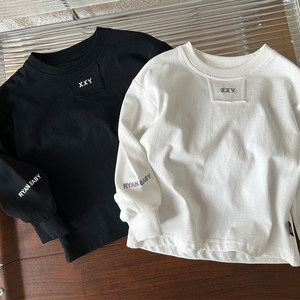 Children's T -shirt Pure Cotton Loose Spring Autumn Long -sleeved Boys White Bottom Shirt Palestinet
