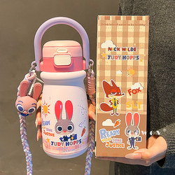 Zootopia Judy Nick Children's Insulated Cup Unisex Double Drinking Straw Water Cup Portable Birthday Gift