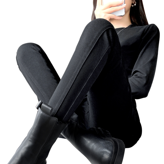 Black leggings for women in spring and autumn wear 2025 new velvet stretch tight black pants autumn and winter pencil foot pants
