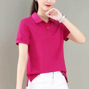 
Custom printed logo team Pure cotton summer short-sleeved women's T-shirt lapel sports and casual large-size Polo T-shirt shirt