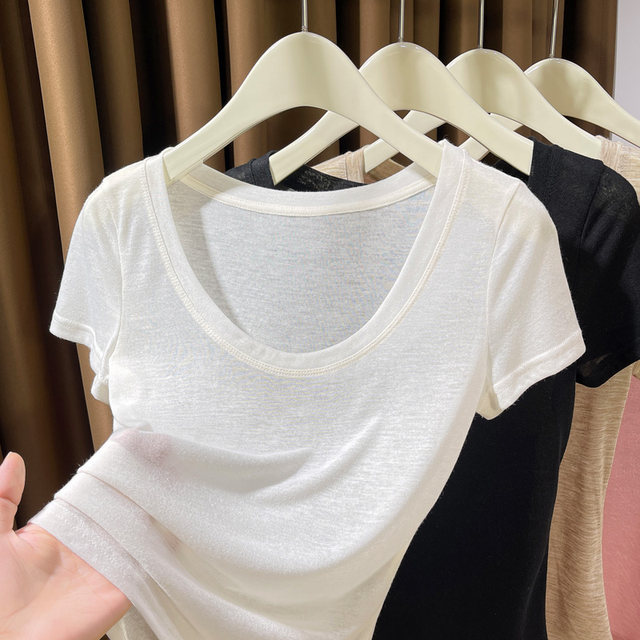 Ultra-thin Tencel short-sleeved T-shirt for women in summer 2024 new ...