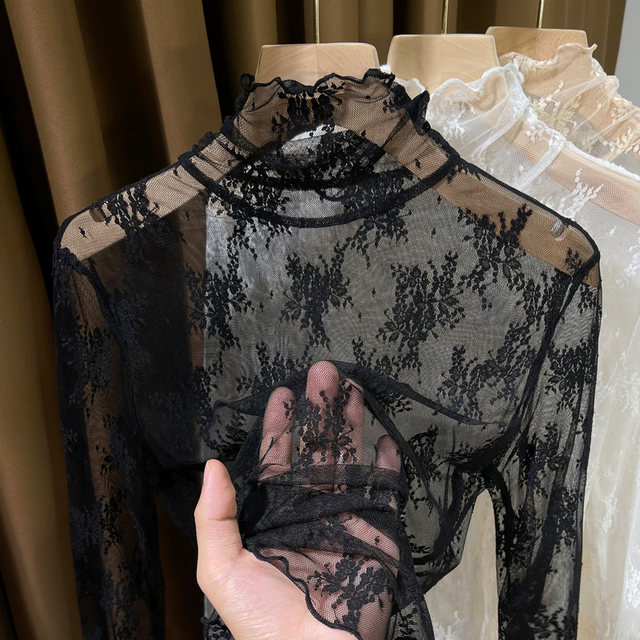 Lace Inner Thin turtleneck lace inner top for women spring and autumn 2024 new ...