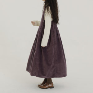 
Retelling the cotton corduroy purple sweet potato purple sleeveless dress for women in winter warm round neck A-line mid-length vest skirt