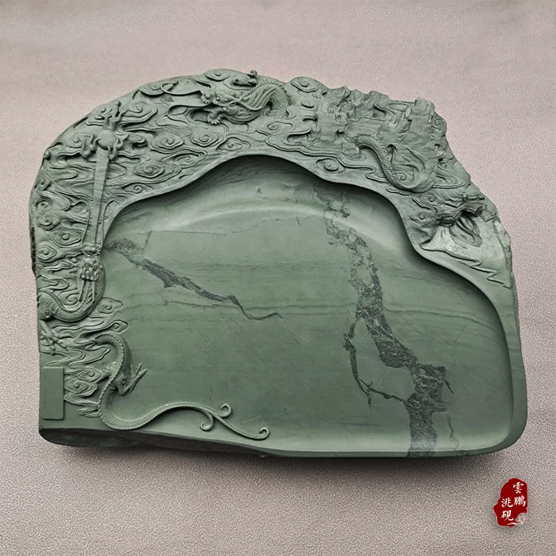 洮砚甘肃卓尼非遗手工砚台鸭头绿龙行神洲
