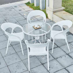 Outdoor Table and Chair Set, Three-Piece Rattan Chair Set, White Balcony Modern Leisure Set, Outdoor Terrace Garden Small Coffee Table