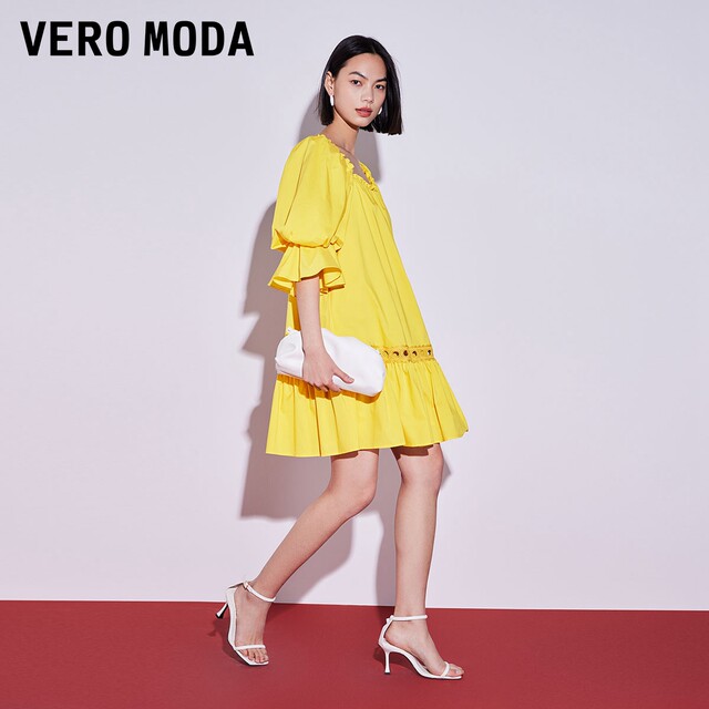 Vero Moda Outlet Dress Summer New Sweet and Age Reducing Fashion Square Collar Puff Sleeve Loose Doll Dress