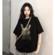 Pure cotton short-sleeved T-shirt for women in summer 2025 new American retro tie-dye printed loose black round neck top ins
