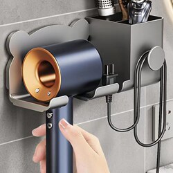 Hair Dryer Holder, No-Drill Bathroom Hair Dryer Rack, Wall-Mounted Hair Dryer Stand, Bathroom Storage Organizer