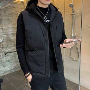 
Men's vest hooded autumn and winter large size Korean style trendy and handsome warm down cotton vest plus velvet thickened jacket