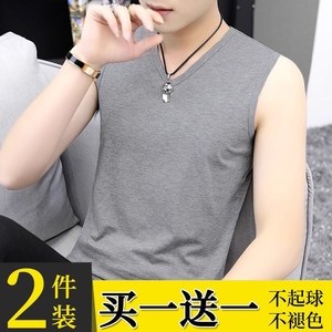 Ice oxygen cotton wide shoulder V -neck fitness vest men in summer sleeveless T -shirts sporty slimming shoulders in the shoulder shirt
