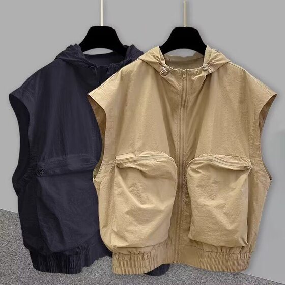 
Functional style outdoor light and quick-drying hooded vest men's summer trendy loose sleeveless vest vest work vest top