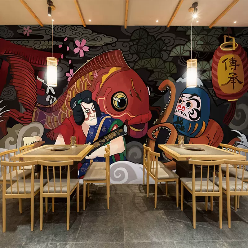 日式浮世繪歌舞伎武士壁紙日本章魚燒吉祥物壁畫居酒屋壽司