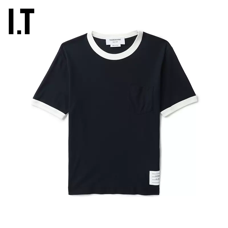 IT THOM BROWNE女装短袖T恤新品时尚活力撞色包边合身半袖1091AL-Taobao
