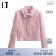 IT PortsPURE Women's Fit Tweed Jacket New Fashion Temperature Short Lapel Jacket J50122XO
