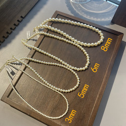 Guli S925 Silver Simple and Versatile Imitation Pearl Necklace~Approximately 39+6cm High-End Luxury Clavicle Necklace
