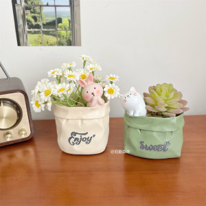 
Cute animal desktop pen holder, succulent flower pot, stationery storage, creative makeup brush storage bucket, office decoration