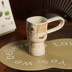 Original Cute Long-Handled Cup Niche Hand Pinch ins Bestie Couple Ceramic Hand-Painted Jingdezhen Large Capacity Gift