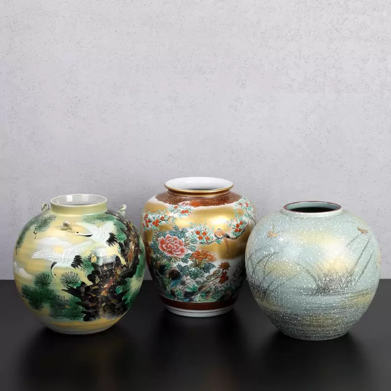 日本回流七宝烧旧物瓷器九谷烧彩绘花瓶器皿收藏插花中式摆件花器-Taobao