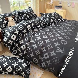 Nordic Style Four-Piece Dormitory Bedding Set ins Style Single Student Bed Sheet Duvet Cover Black Three-Piece Set4
