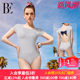 Fan De'an one-piece swimsuit women's triangle one-piece short-sleeved conservative slimming gathered backless bow hot spring vacation