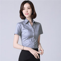Professional White Shirt Women's V-Neck Short-Sleeved Workwear Suit New Style Work Shirt Elegant Formal Gray Top Summer
