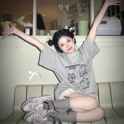 Gray Short-Sleeved T-Shirt for Women 2025 New Popular Summer Pure Cotton Loose Half-Sleeve Super Nice Unique Beautiful Top