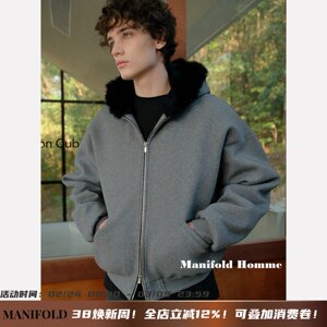 
Manifold's heavily imported Angora rabbit fur thickened warm fur collar hooded jacket