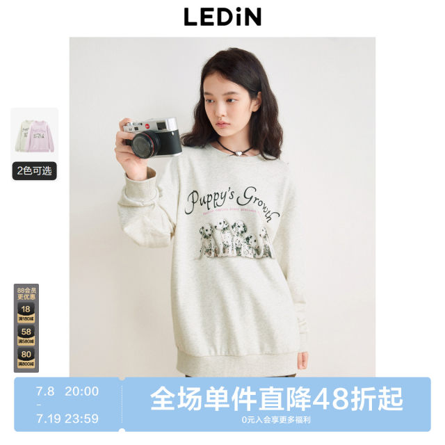 Lecho Spotted Dog Round Neck Sweatshirt Autumn New Letter Print Loose Top Cartoon Pullover Sweatshirt