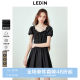 Lechang French -style square collar lace -up dress summer new bubble sleeve princess skirt black square collar short sleeve skirt
