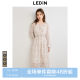 Lecheng wood earrings V-neck floral dress in autumn new light coffee gentle style long-sleeved dress