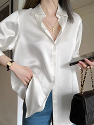 French-Style Light Luxury Satin White Shirt for Women, New Spring Model, High-End, Loose-Fitting, Slimming, Sun-Protective Shirt with a Unique Design