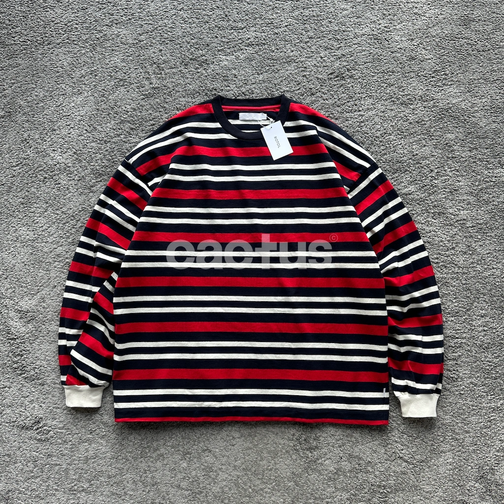 现货ROTOL WIDE TWIST LS BORDER 日产复古三色条纹长袖T恤23AW-Taobao