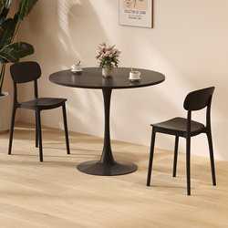Small Round Table, Simple Dining Table, Coffee and Milk Tea Shop Balcony Coffee Table, Leisure Tulip Black Reception and Negotiation Table