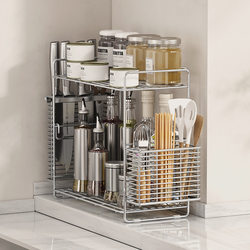 304 Stainless Steel Spice Rack Countertop Kitchen Seasoning Storage Rack Narrow Edge Double-Layer Integrated Spice Organizer for Home Use