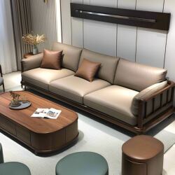 New Chinese-Style Solid Wood Sofa for Living Room, 2026 New Model, High-End Song-Style Aesthetics, Walnut Wood Sofa, Straight Three-Seater