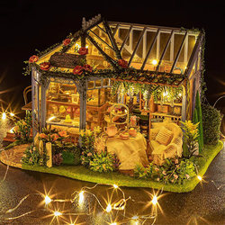 Zhiquwu DIY Small House Rose Garden Tea House Hand-Assembled Wooden Toy House Model Birthday Gift for Women