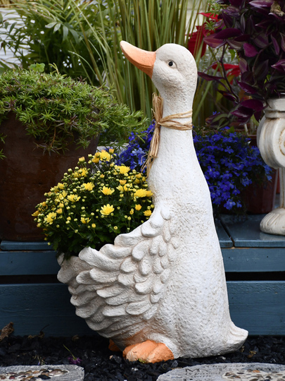 かわいいアヒルの花瓶 - フレンチ・パストラル・ガーデンオーナメント
