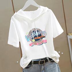 Pure Cotton Short-Sleeved T-Shirt for Women, Loose Large Size, 2026 Summer New Design, Niche Style, White Hooded Top