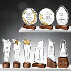 High-End Wooden Crystal Trophy Custom-Made Creative Medal Solid Wood Authorization Plaque Company Annual Meeting Award for Outstanding Employees