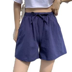 
Cotton and linen casual shorts for women, large size home pajamas, beach hot pants, summer loose high waist, wide-leg sports pants