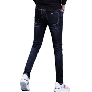 
Trendy brand 2025 autumn new dark blue men's jeans Korean style slim fit small leg pants stretch casual long pants